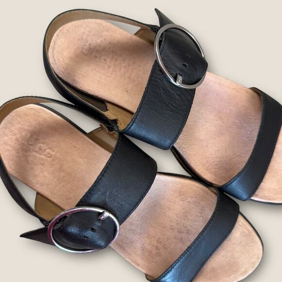 UGG Leather Ankle Strap Platform Espadrille Sandals Women Size 9.5 April Black - Picture 8 of 12